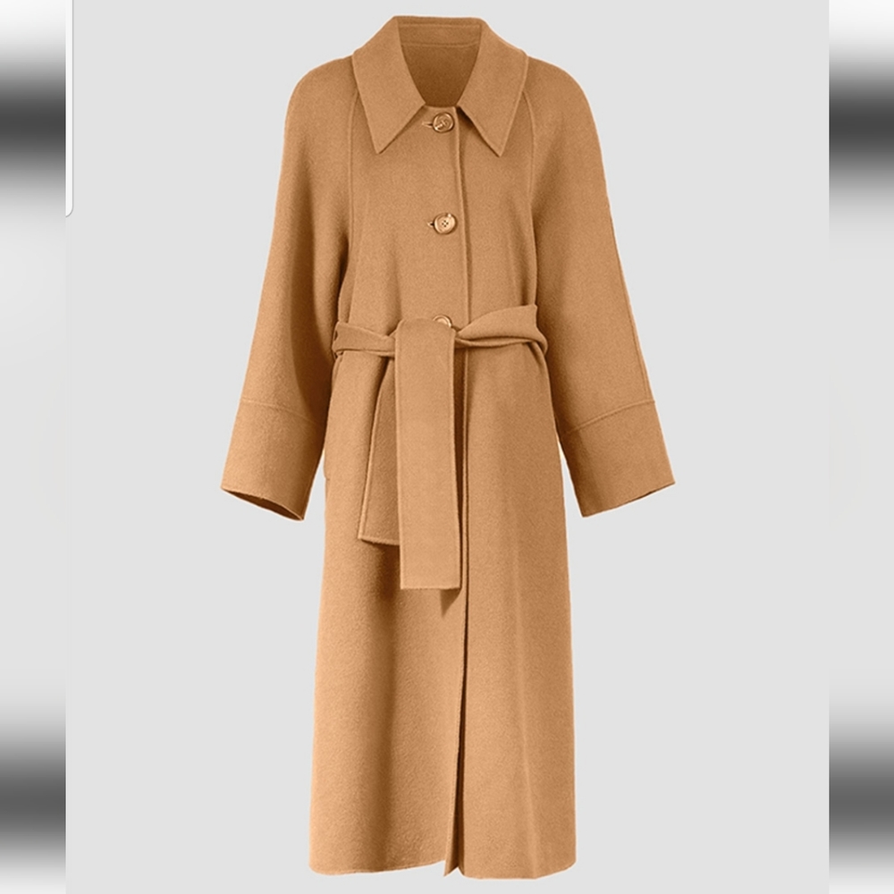 Buttoned 100% Wool Long Coat (Camel) - Lattelier - Picture 6 of 13